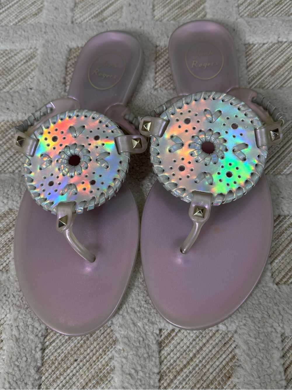 Jack Rogers Georgica Jelly Shimmer Lilac Glitter Rubber Sandals Purple Size 8